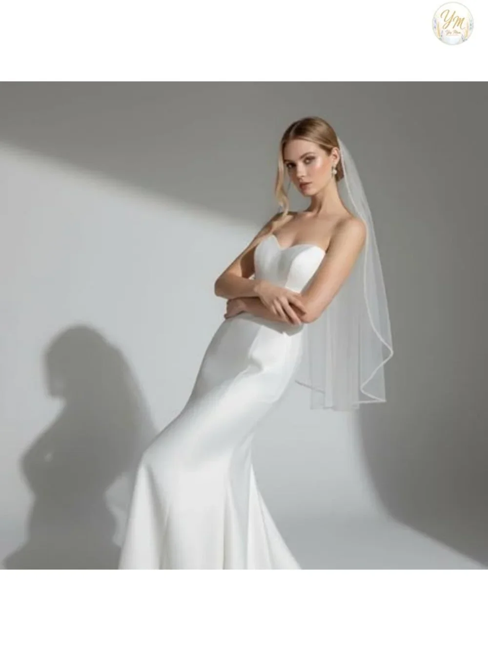 Fingertip Length Bridal Veil with Pearls Beaded Edge, Tulle Wedding Veil with